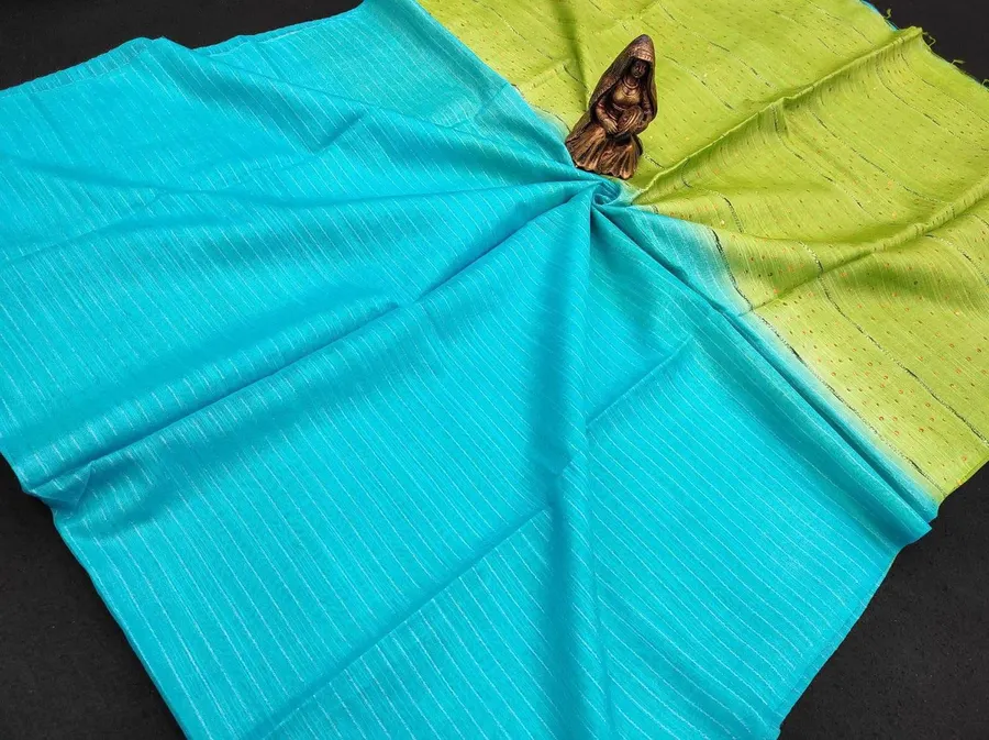 Soft Kota Dual Shade Saree with Steple Stripes & Sequin Pallu